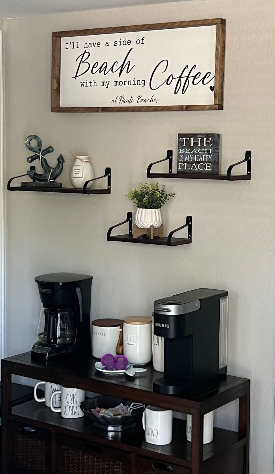  Coffee bar with coffee and tea supplies 