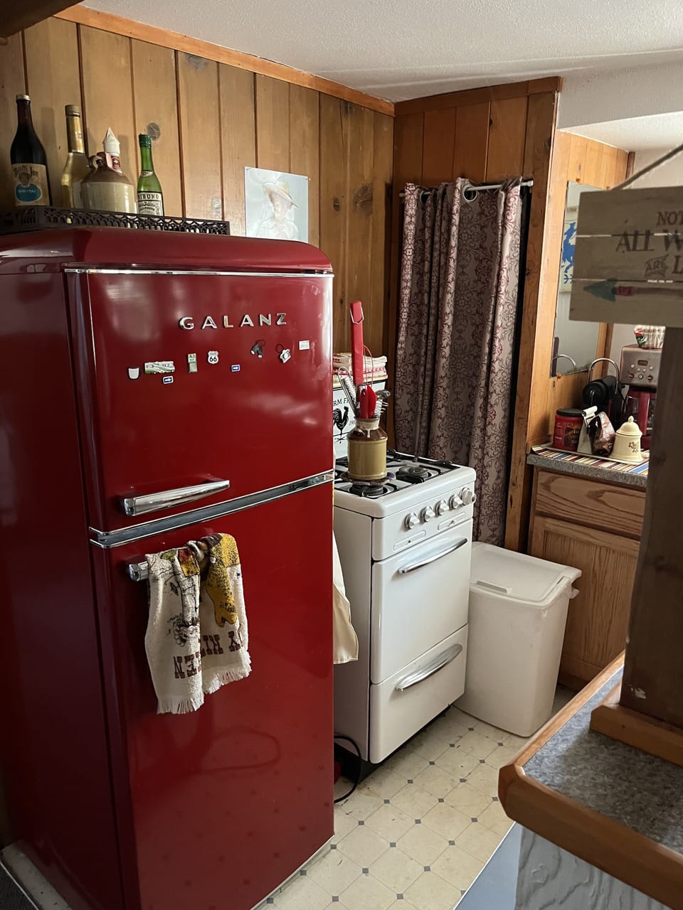 A retro fridge and oven. 