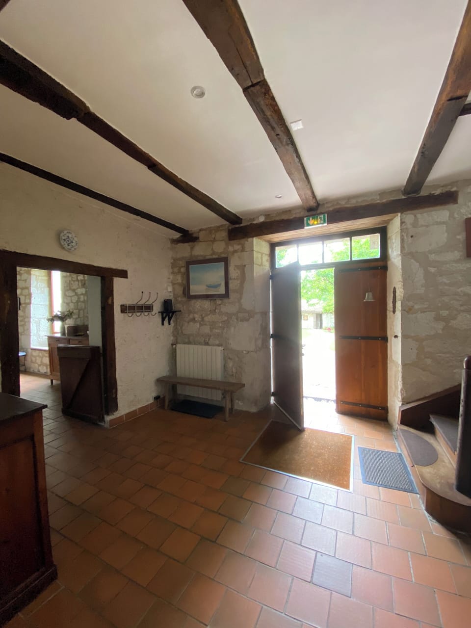 The welcoming hallway is practical for a large group