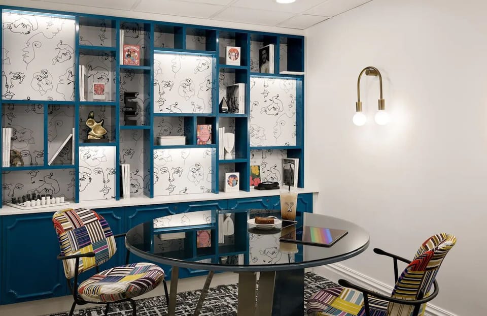 Unwind with a game at the artful lounge table.