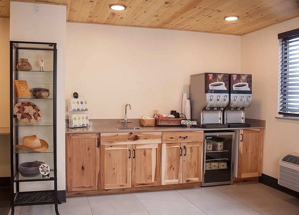Fuel your day with coffee, snacks, and chilled drinks.