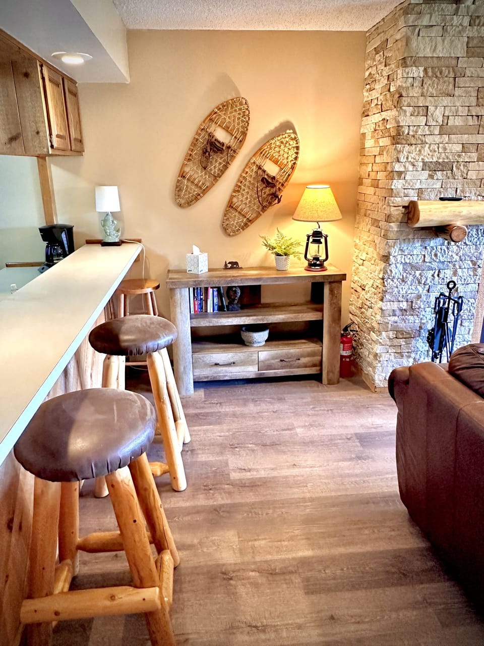 The Kitchen counter top bar belly up and enjoy breakfast, lunch, dinner, drinks.