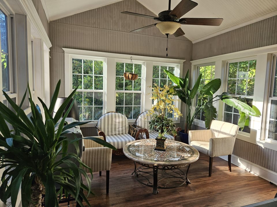 Sunroom with a tropical feel