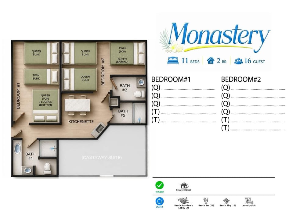 2BR Monastery 11BEDS - 2BR - 16GUESTS