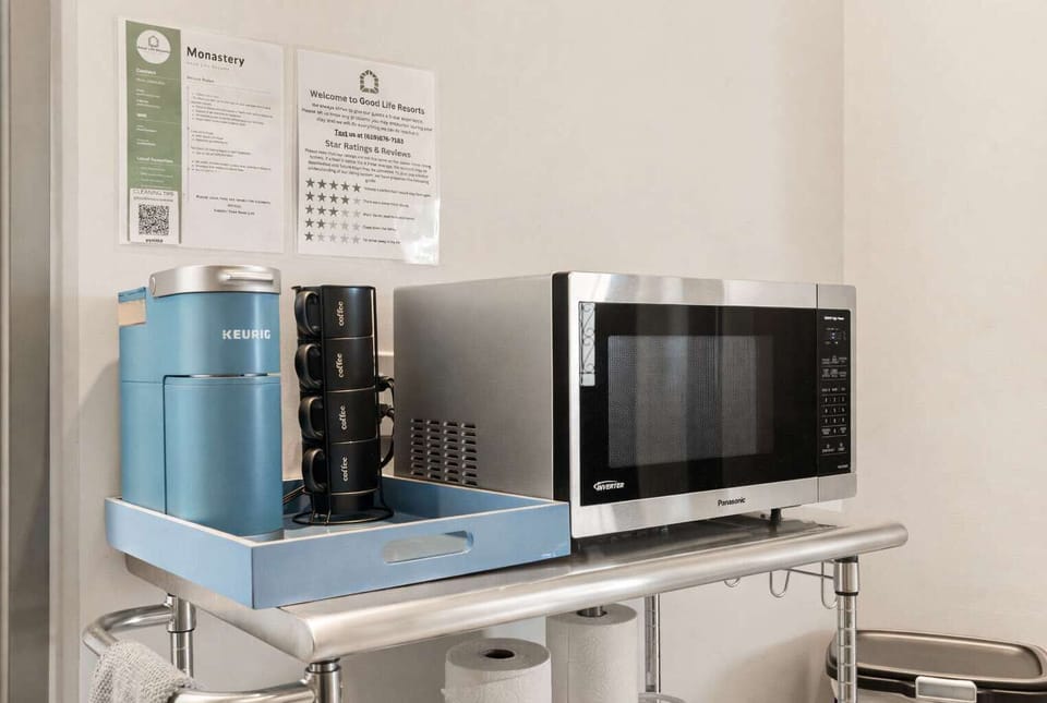 Monastery Refreshment Station with Microwave, Coffee Maker, and Essentials