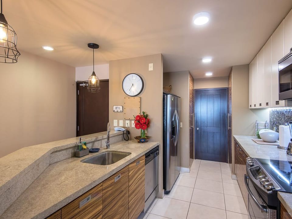 our kitchen has all you need to make great meals at home- or bbq on the deck