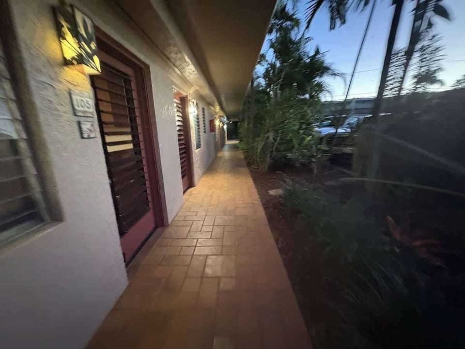 Well-lit covered walkway with convenient access