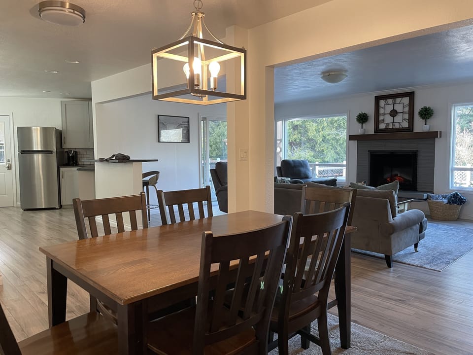 Connected dining, kitchen and living room make family gatherings easy.