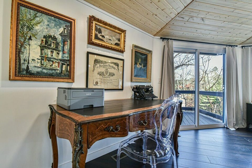 Desk area in the living room. You will have access to our wireless printer