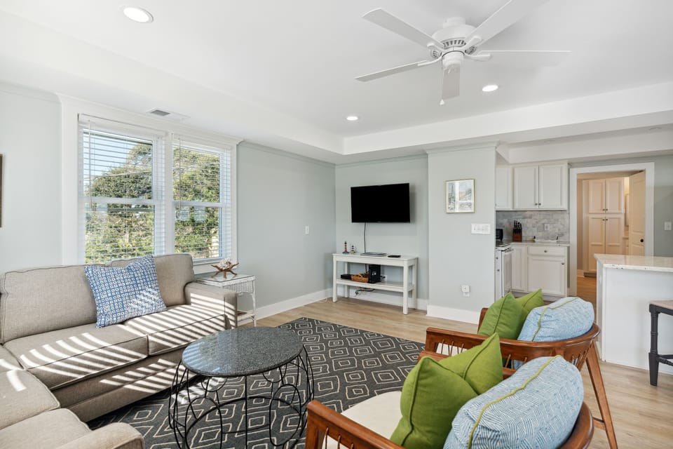 Cozy living room with a smart tv.