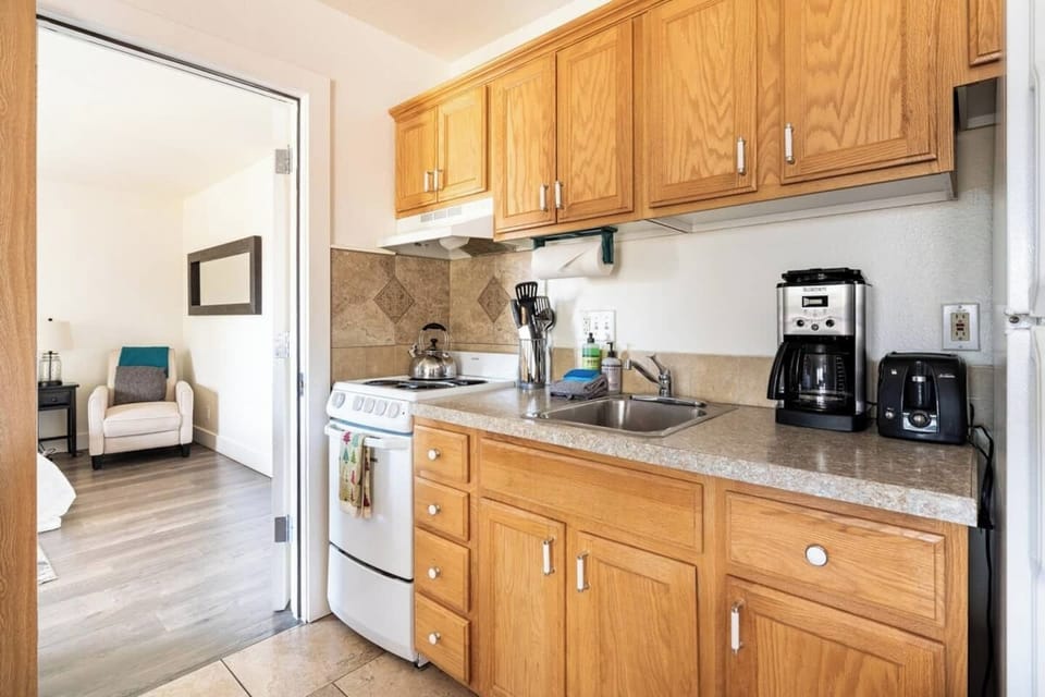 Kitchenette, stocked and ready for use.