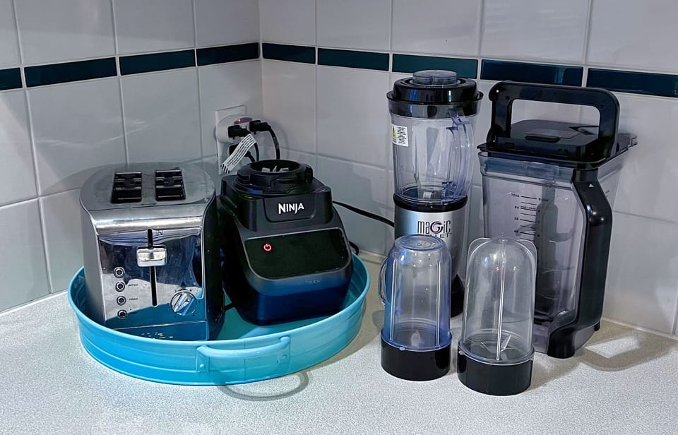 Toaster, high speed blender and magic bullet.