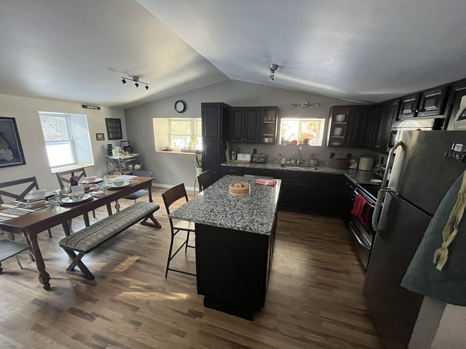 Open kitchen and dining area
