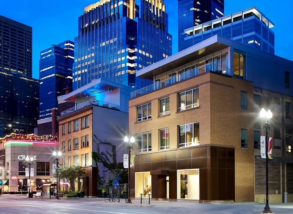Explore the corner location surrounded by sparkling downtown towers.