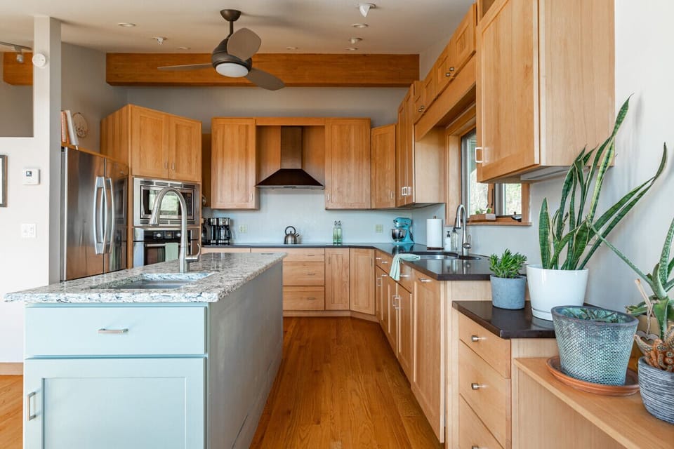 Across from the dining room is the kitchen