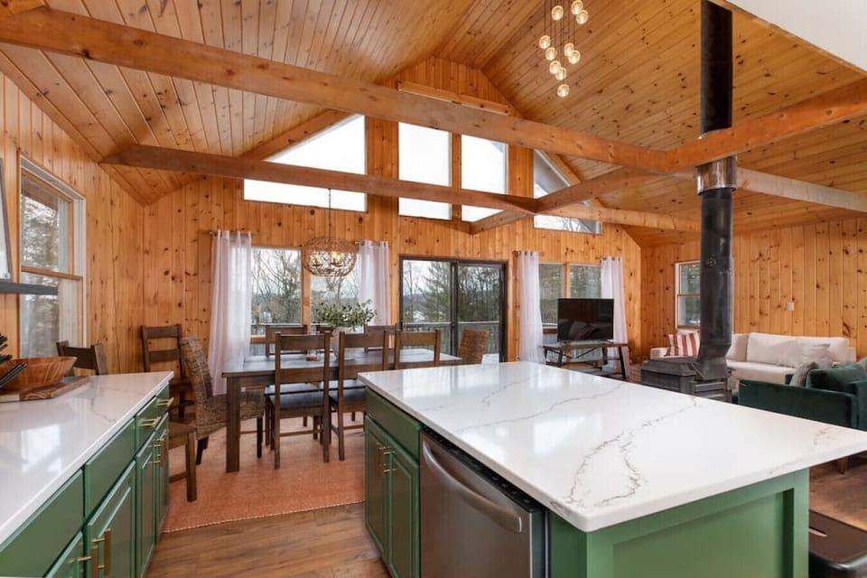 Open concept floor plan with cathedral ceilings