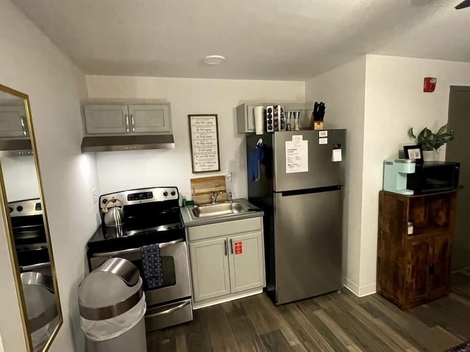 Fully stocked kitchenette.