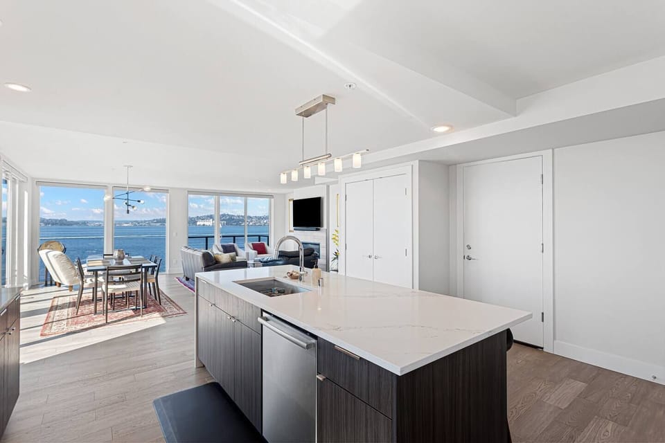 Large island in kitchen with sink