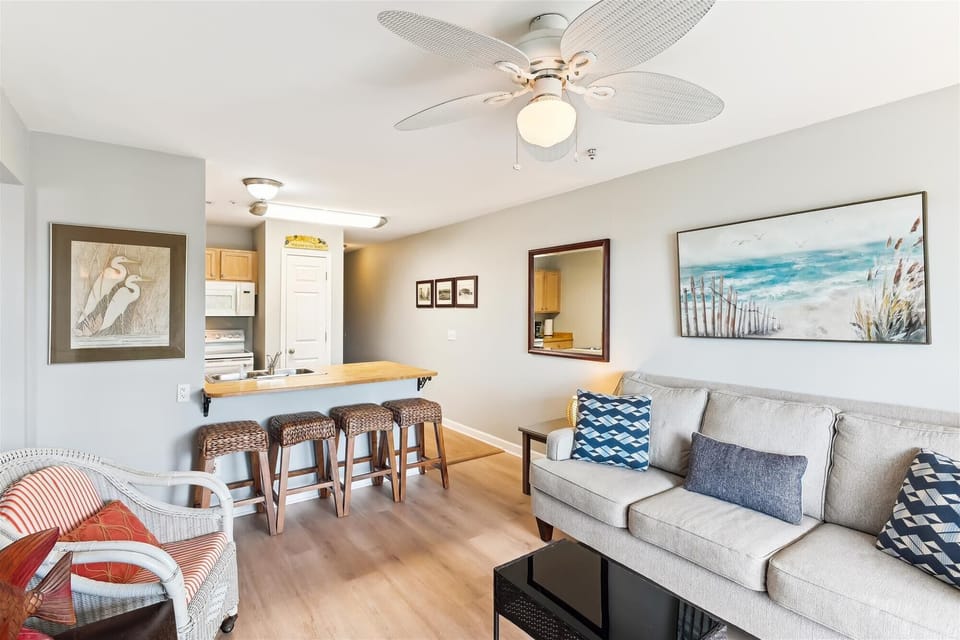 living room and breakfast bar