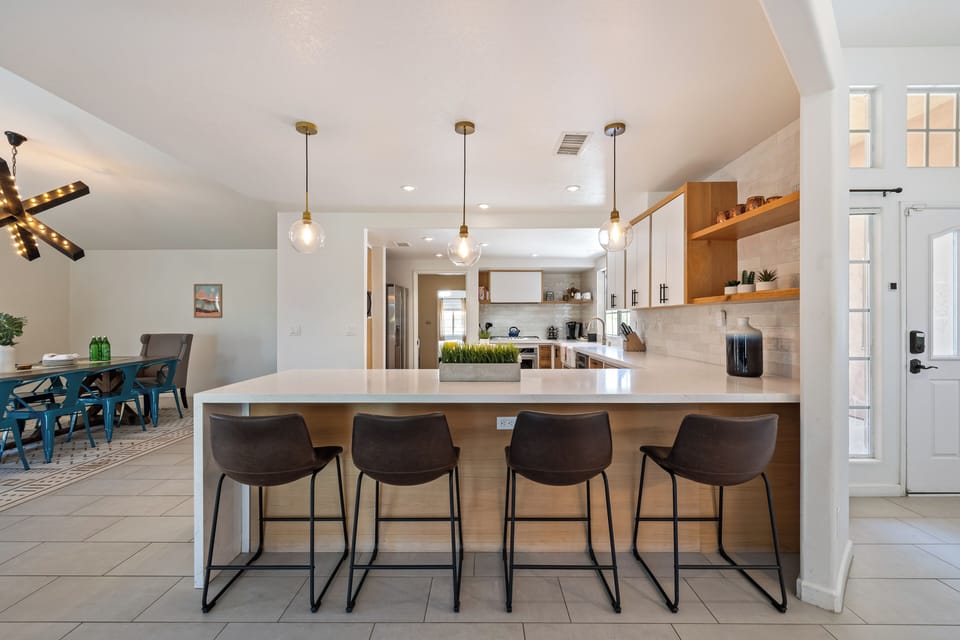 Barstool seating for a quick snack.