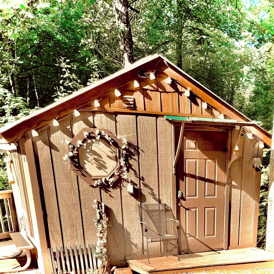 Outside this little cabin.