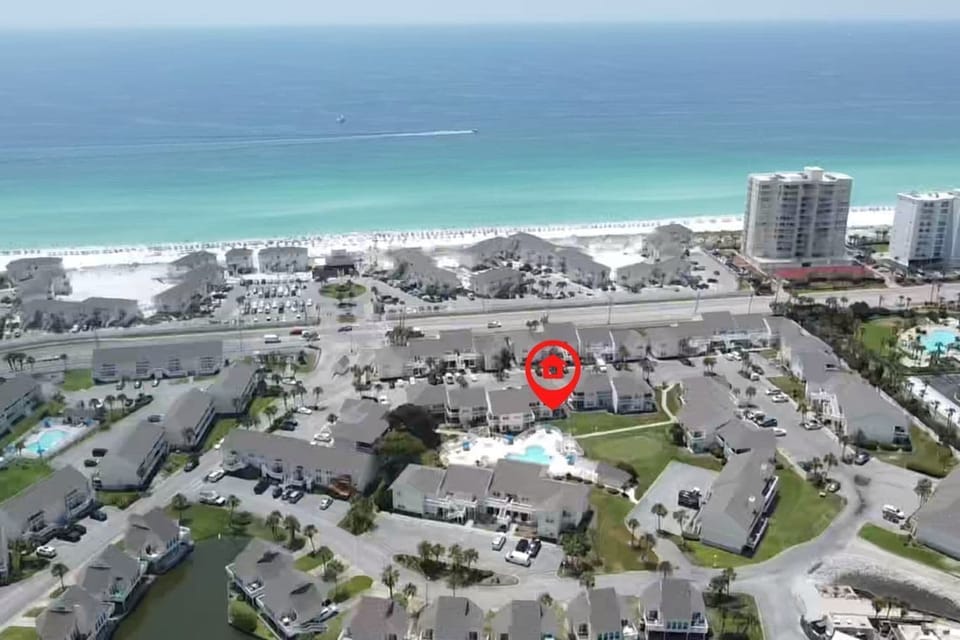 Aerial View of the neighborhood with the unit location.