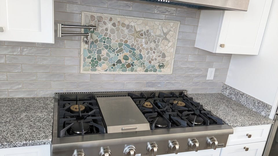 Professional Grade 48" Gas Cooktop w/ Griddle & Custom Tile Backsplash