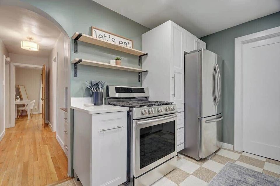 Eating out too much? Cook up a meal in your own kitchen, complete with a refrigerator and full-sized gas range