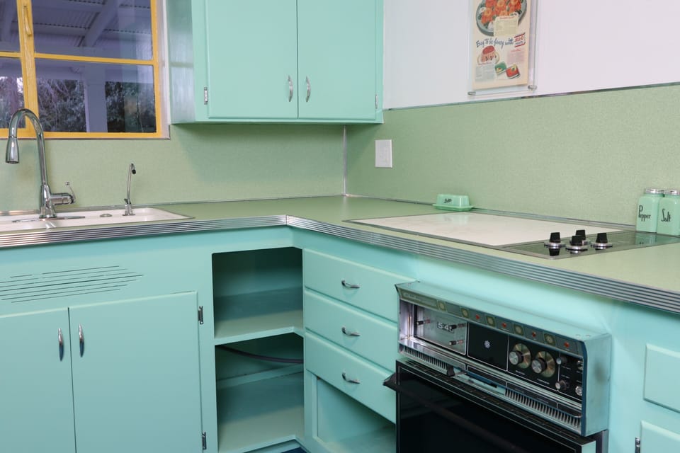 A full retro kitchen with modern amenities.