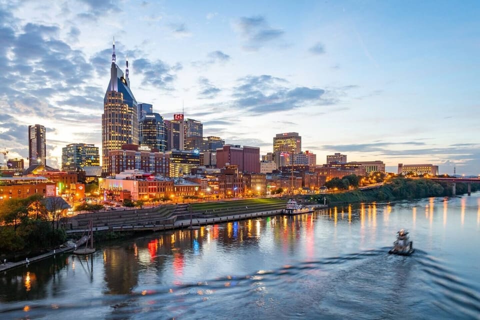 - Beautiful city view showcasing Nashville lights and skyline   - Scenic riverside setting captures the charm of the area   - A perfect highlight for guests wanting vibrant local energy