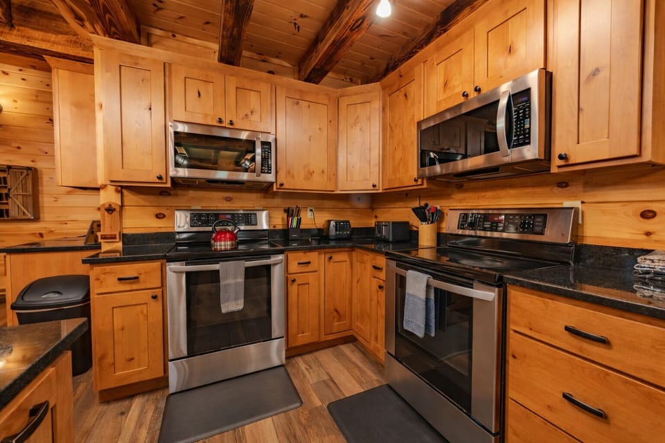 Rustic kitchen with stainless steel appliances
