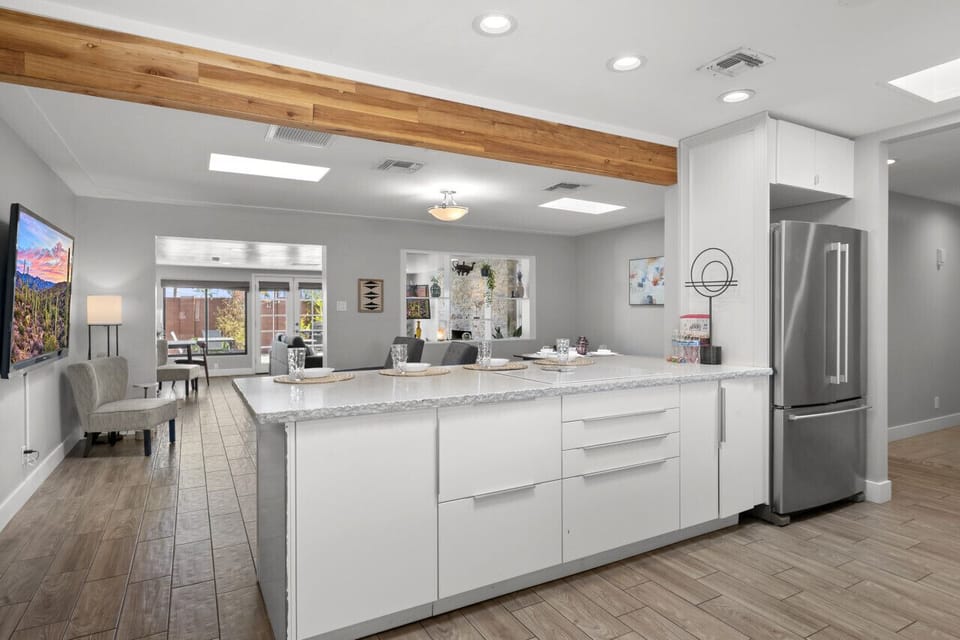 Kitchen and living area featuring an open floor plan