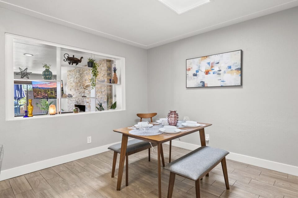Dining Table! Two chairs provided to seat 6 people if needed
