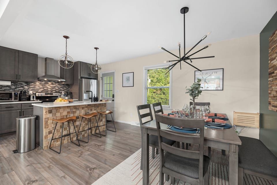 Open concept kitchen and dining areas