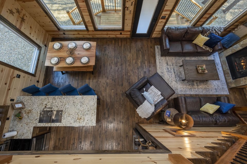 View of dining and living area from upstais.