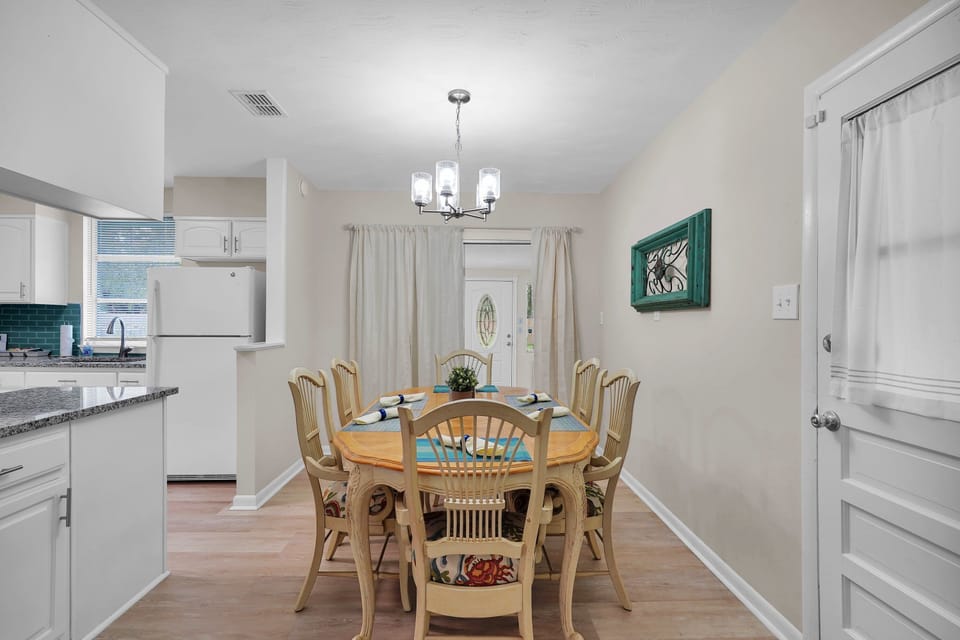 Dining area with six sitting spaces
