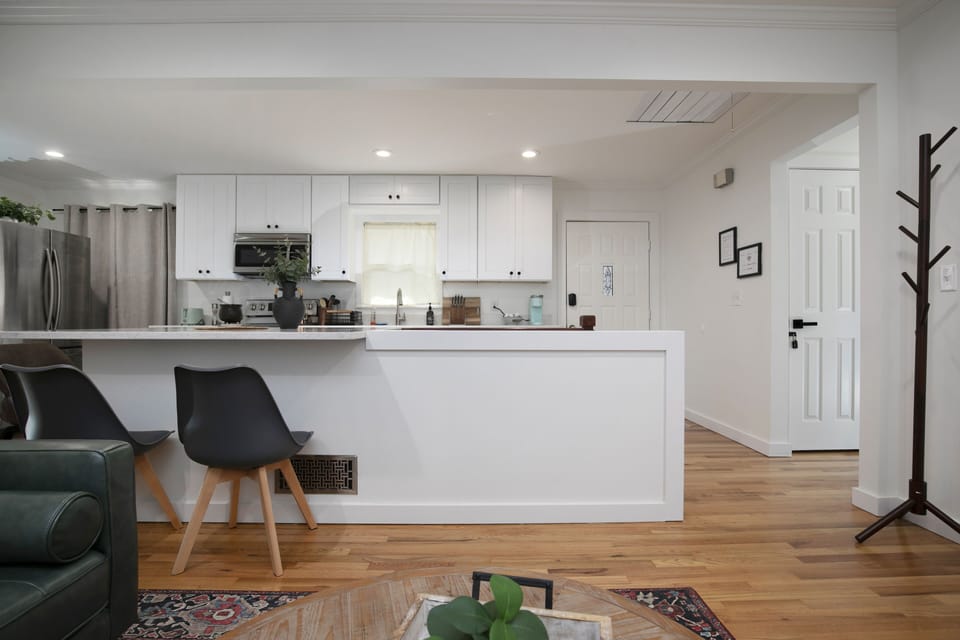 Our living room/kitchen great for cooking while chatting with friends and family
