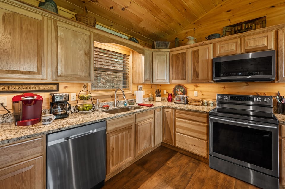 Fully stocked kitchen with everything you need to cook and enjoy meals.