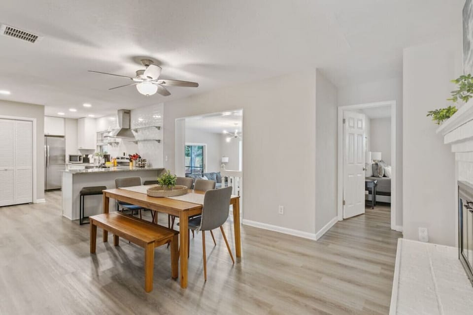 Dining room table with essentials for entertaining friends and family.