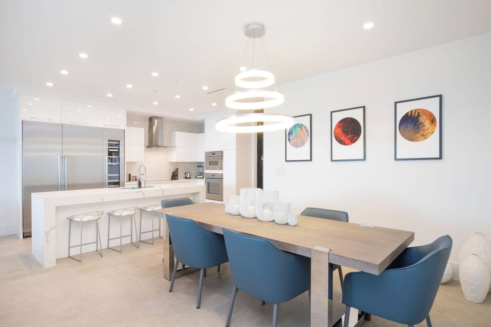 Formal dining table with seating for six.