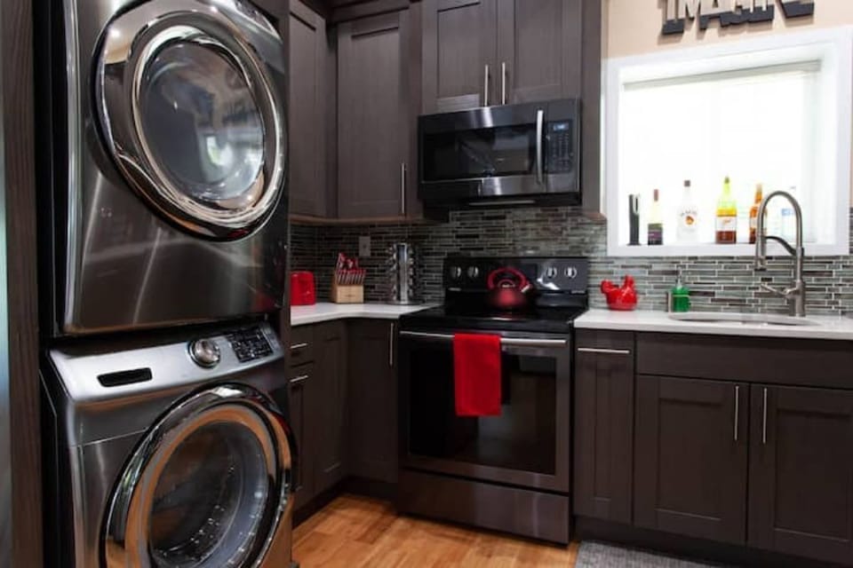 Every inch of space is cleverly utilized to create the most serviceable kitchen
