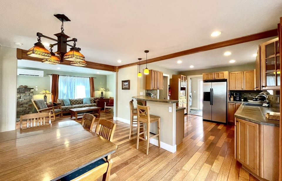 Open living/dining/kitchen areas 
