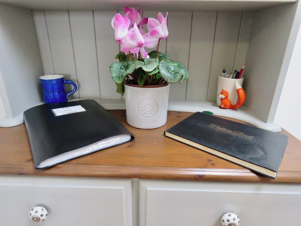 There is a visitor book and an information book on the dresser in the hall area.  The information book contains the wifi code.