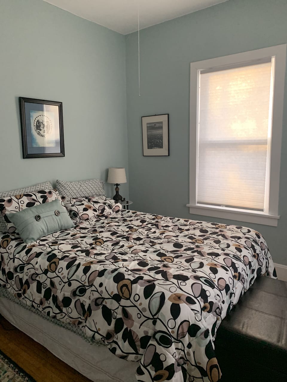 Calm comfy bedroom, high quality bed, black-out blinds for a deep sleep