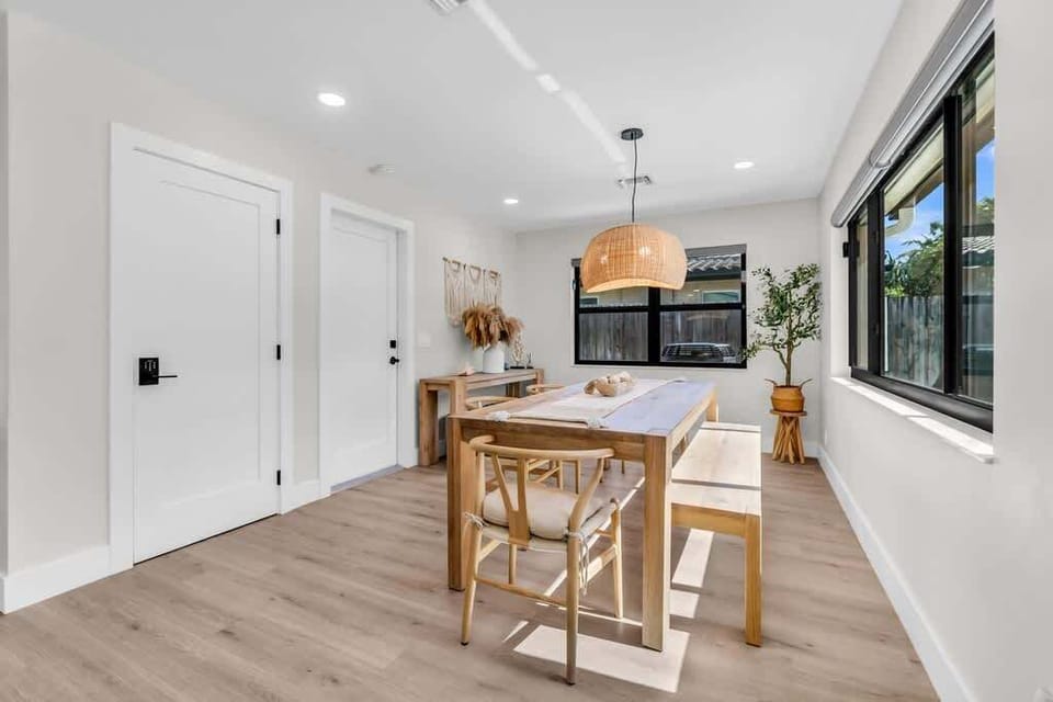 Gather around the dining table for meals and conversation.