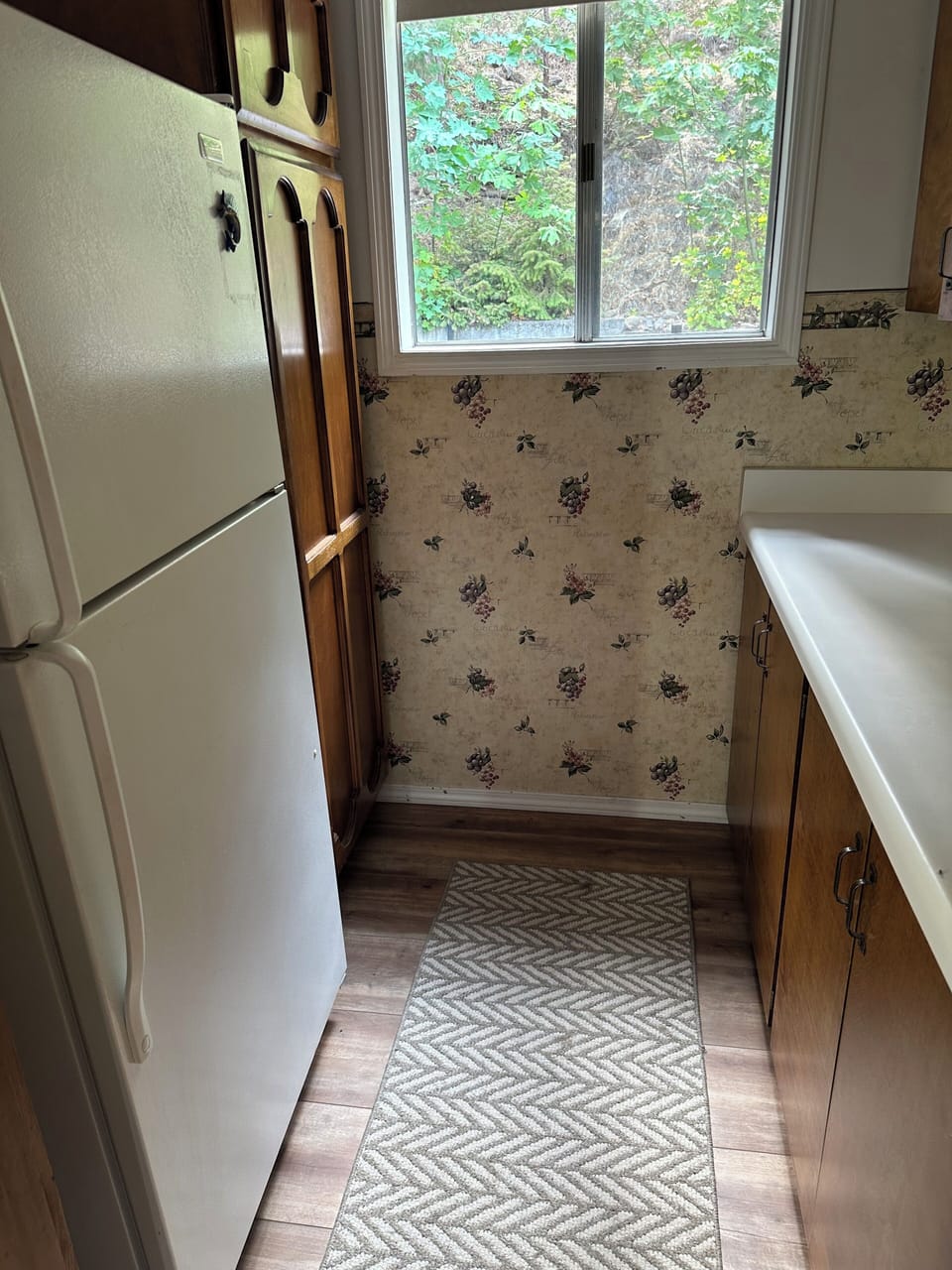Kitchen area with an electric refrigerator 