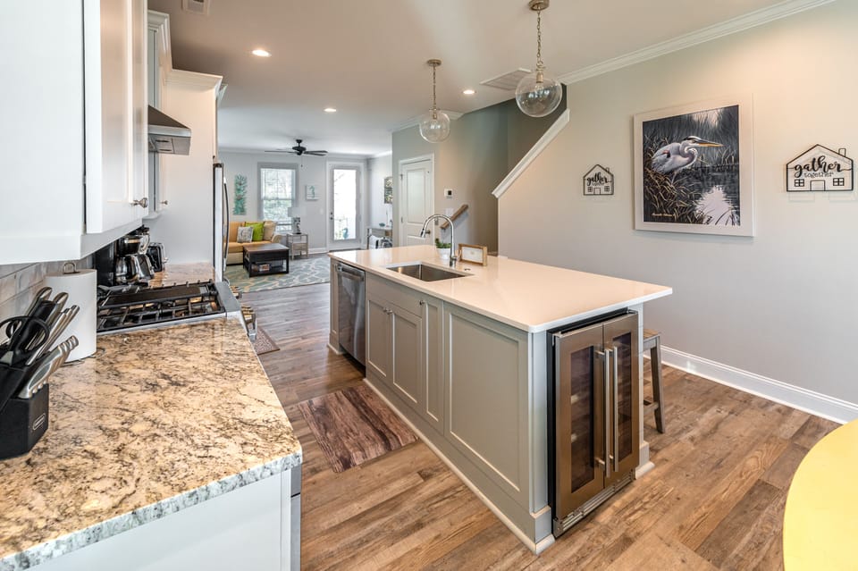 Large island with wine cooler