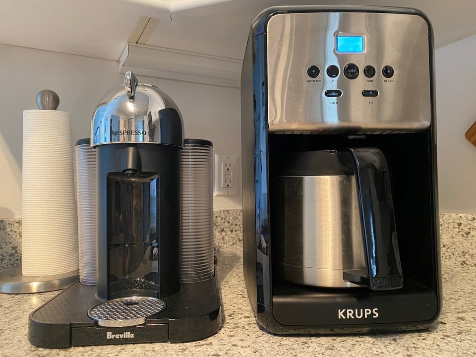 Nespresso and regular drip coffee (Nespresso pods not included) 