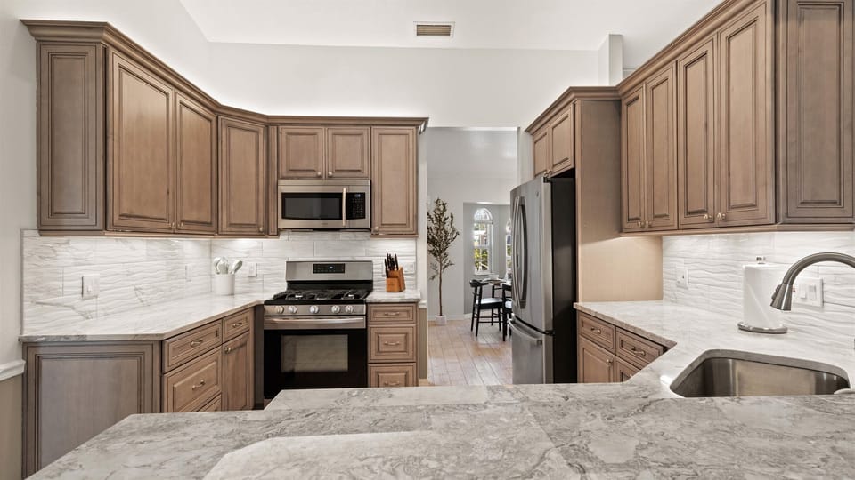 In our fresh new kitchen with high-end appliances, you may be your own master cook.