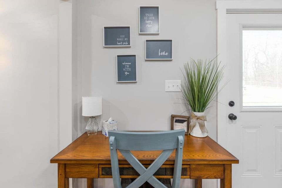 Stay productive and comfortable in our dedicated workspace, complete with a desk, chair, and plenty of natural light.